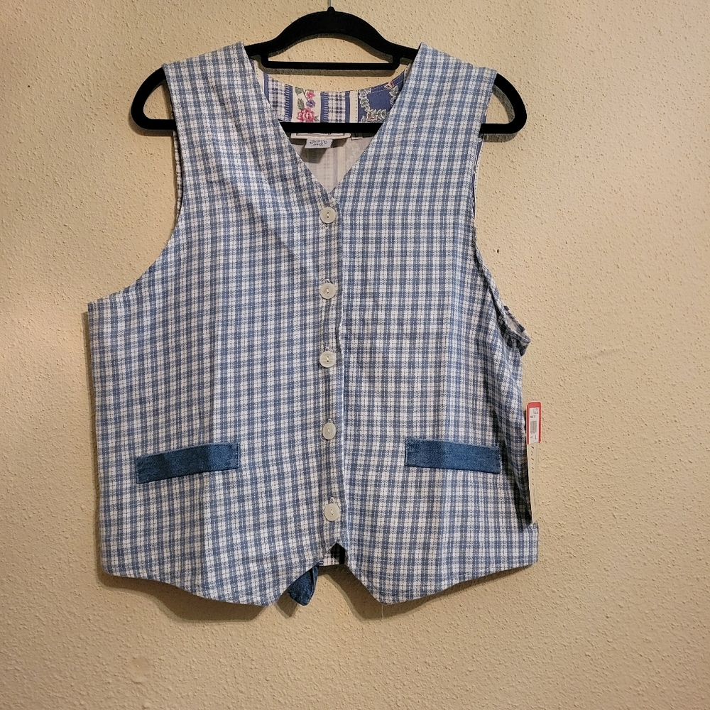 Ashley bermuda blue plaid and floral vest size large